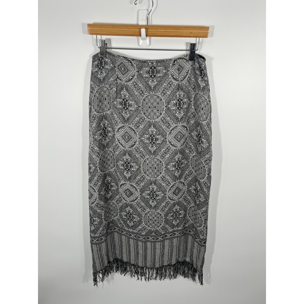 Vintage Womens Maxi Skirt 8 Grey‎ Boho Chic Western Rodeo Fringe Festival Slit